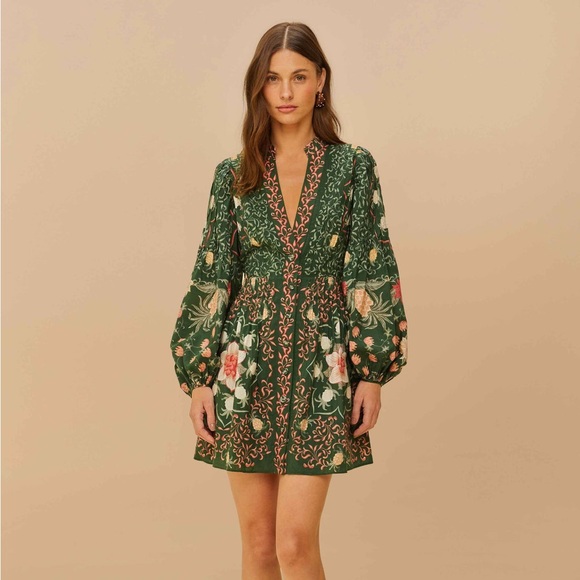 FARM Rio Dresses & Skirts - FARM Rio Green Pineapple Garden Long Sleeve Mini Dress